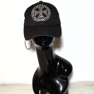 Cross Rhinestone Black Baseball Cap.